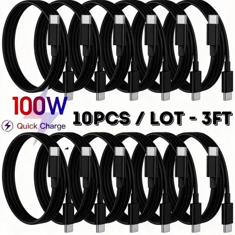 10개입 5A PD 100W 듀얼 USB C 초고속 충전 케이블 (삼성 S22 S23 S24 플러스 노트 20 울트라 A54 A55용) 퀵차징 데이터 케이블