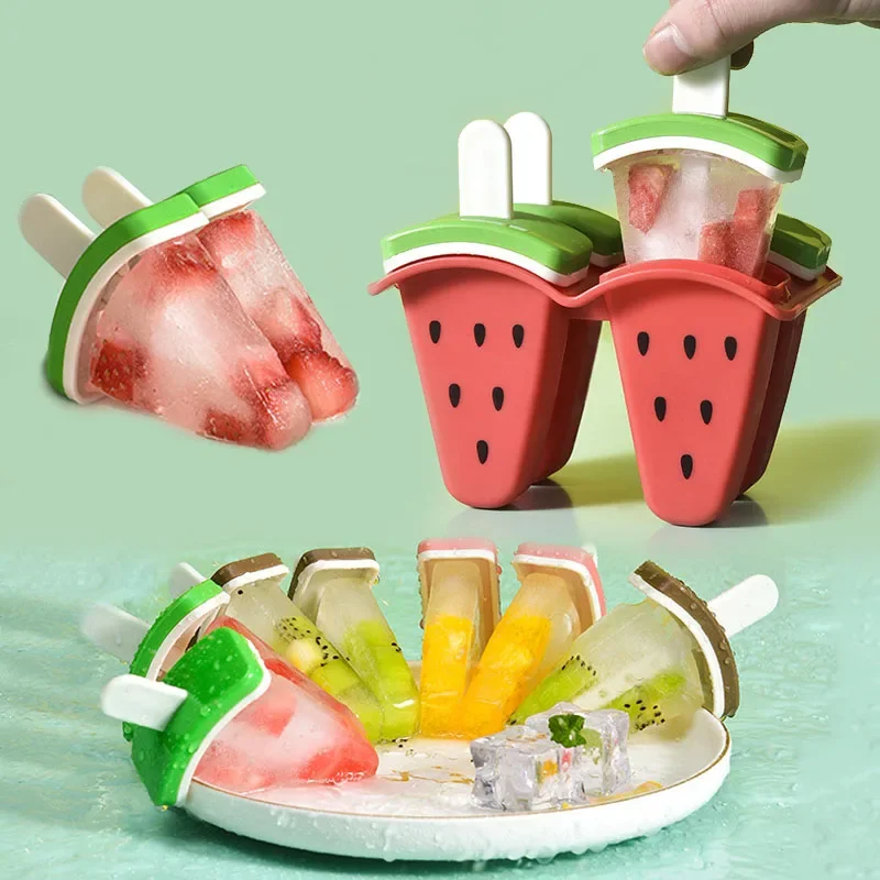 Baby Food Auxiliary Cute Fruit Watermelon Shape Mold Ice Cream Milk Kitchen Popsicle DIY Mold with Cover Feeding Accessories