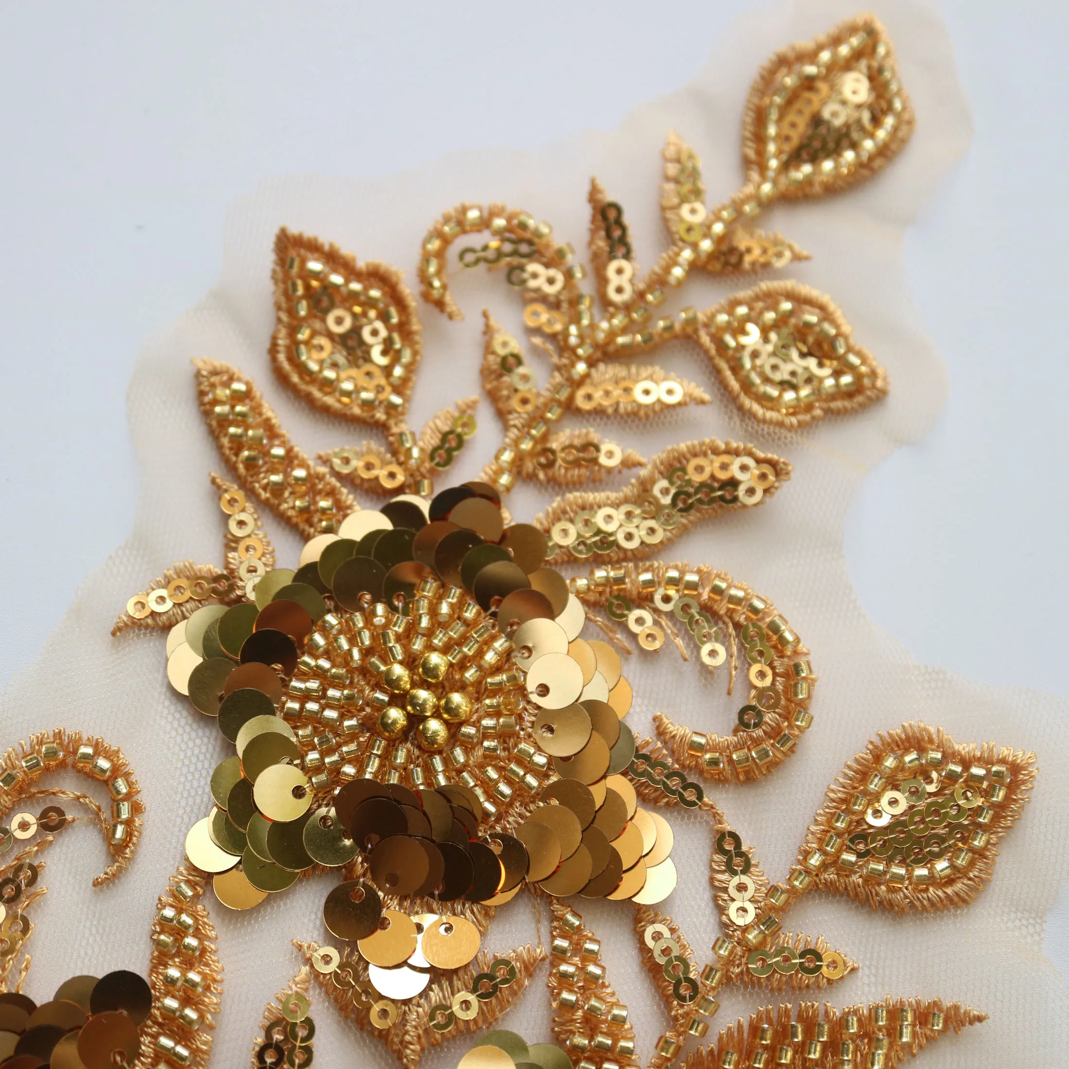 green emerald velvet dress Light Gold Sequins Lace Applique (sold by pair), LAP-42