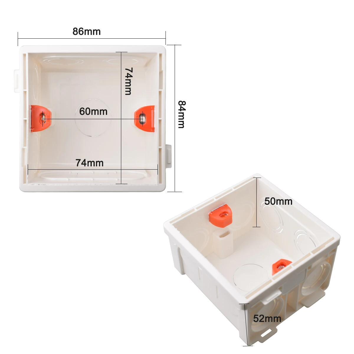 Coswall Adjustable Mounting Box Internal Cassette 86mm*85mm*50mm For 86 Type Switch and Socket White Red Wiring Back Box switch box,wall socket box,electric distribution box