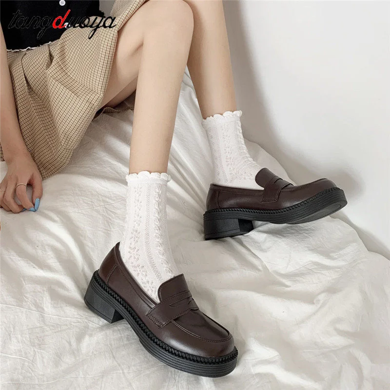 Elegant Chain Loafers/ Fashion Harajuku Lolita Shoes/ School Office Shoe/ White Black Brown Green Loafers/ Unisex Synthetic Leather Shoes Shoes Womens Shoes Slip Ons Moccasins 