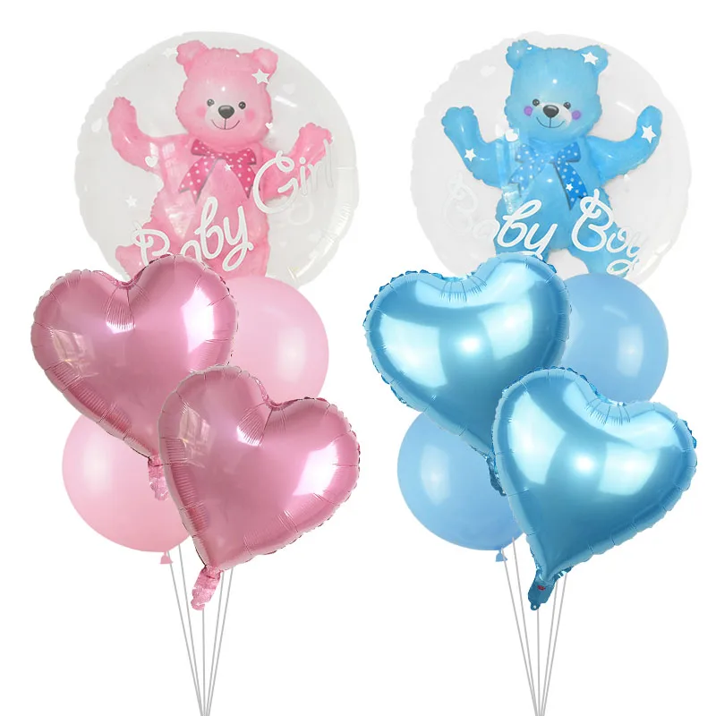 1Set Trasparente Baby Shower Baby Boy O Girl Bear Bubble Balloons 1St Birthday Gender Reveal Party Blue Pink Helium Balloon