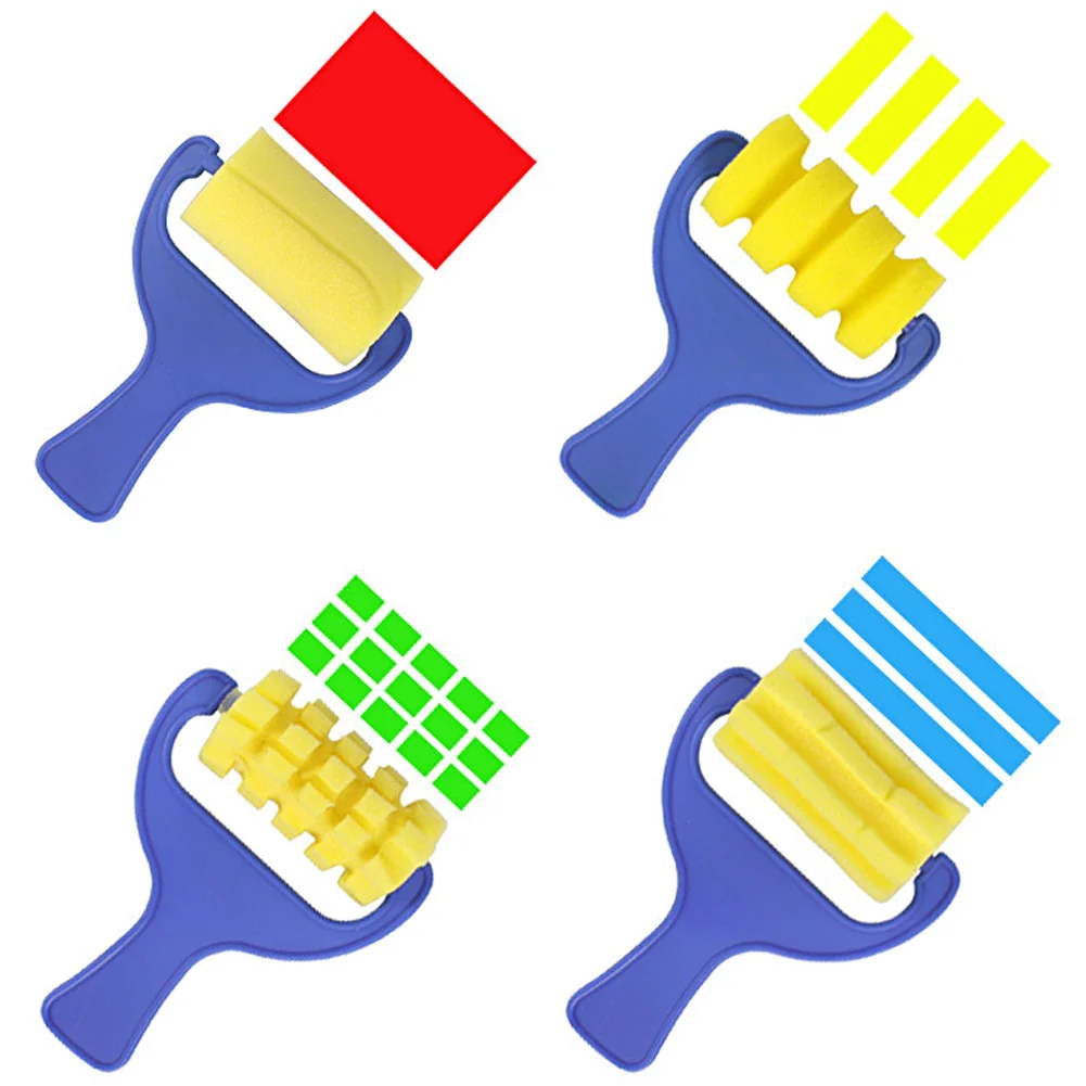 40-4Pcs Sponge Paint Brush Roll DIY Children Plastic Handle Kids Painting Graffiti Toy Art Drawing Roller School Stationery 3
