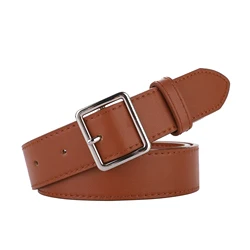 Chic Women's Leather Waist Belt with Silver Buckle - 100cm (Brown)