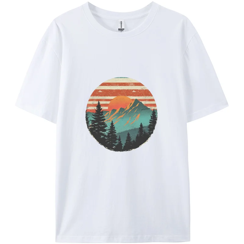 

Y2K, летняя повседневная футболка, оранжевая Футболка с принтом заката, короткая футболка для злых женщин, стиль абстрактной масляной живописи, чистый хлопок.