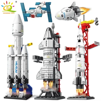 HUIQIBAO 미니 항공 유인 로켓 모델 빌딩 블록, 우주 항공 우주 정거장 벽돌, 어린이를 위한 도시 건설 장난감