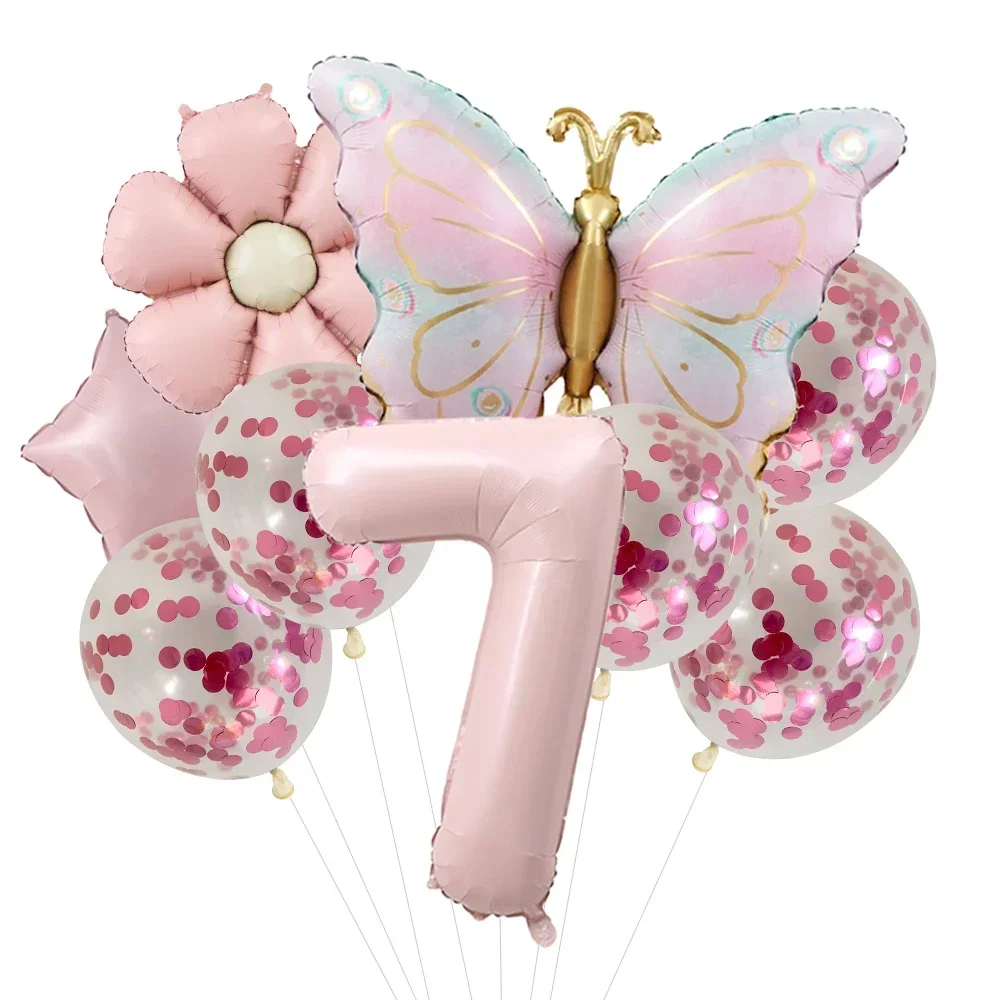 Pink Butterfly Foil Balloons for 5th Birthday and Themed Celebrations