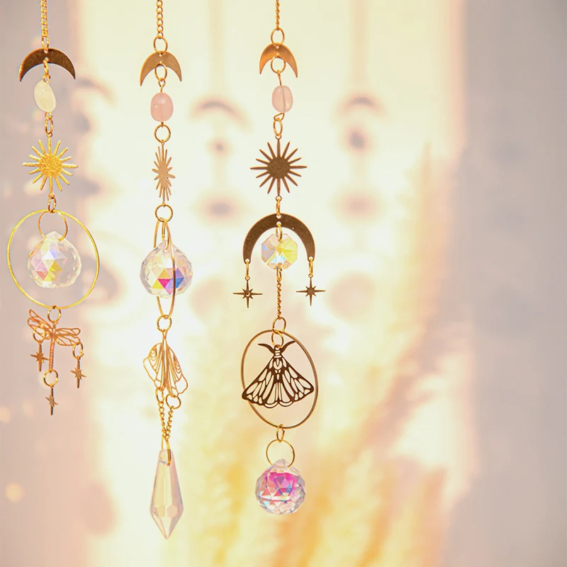 Sun Catcher Crystal Hanging Pendant Butterfly Sunlight Catcher Colored Crystal Hanging Wind Chimes Window Garden Pendant Decor sun catchers