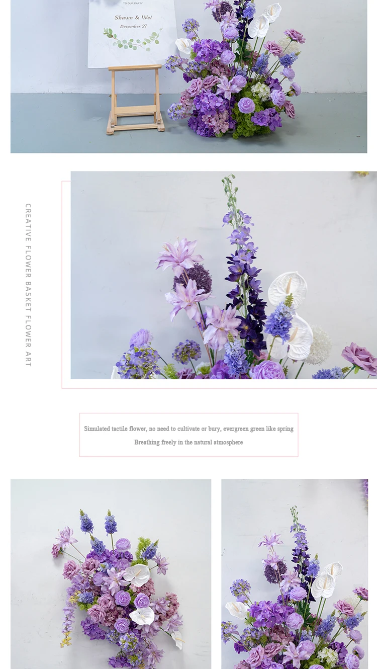 Description Picture 6 of itemElegant Purple Wedding Flower Set Artificial Flower Row Road Leading Flower Ball Wedding Decoration Welcom Sign Decor Floor Row