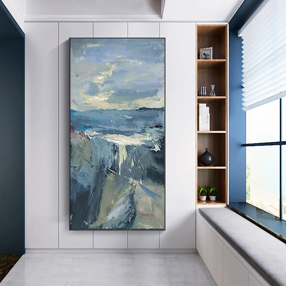 

Abstract Handmade Thick Texture Oil Painting Mountain Rive Oil Painting Canvas Wall Art Living Room Office Decoration Unframed