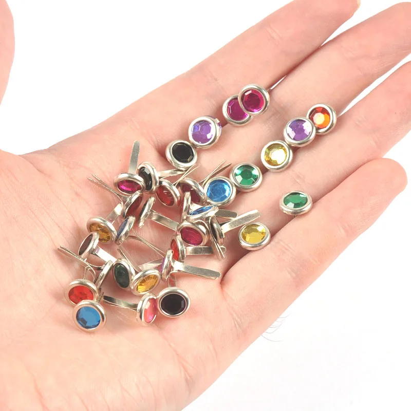 Scrapbooking Decoration 50pcs 8.5X15mm Mix Rhinestone Brads Scrapbook Paper Crafting Embellishment Fastener Brad Metal Crafts For DIY Decoration c1115
