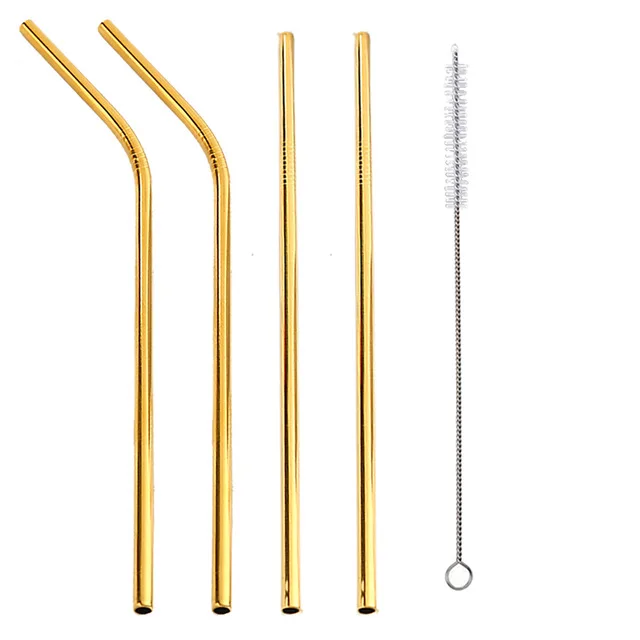 Vibrant Stainless Steel Reusable Drinking Straws with Cleaning Brush - Eco-Friendly Party & Bar Accessories