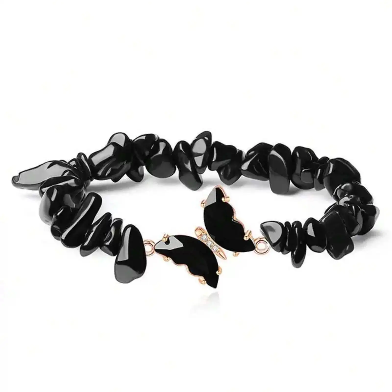 Rundes Perlenarmband mit Naturstein-Schmetterlingsanhänger für Damen, Schmuckgeschenk – Detail 10