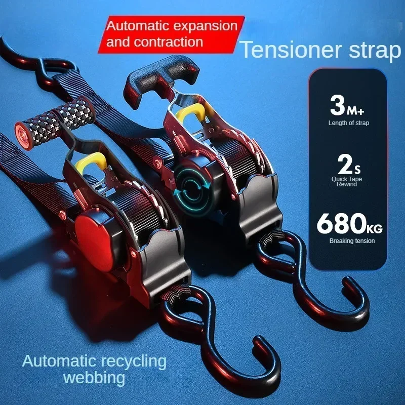 Retractable Auto Cargo Straps with Ratchet Tensioner for Secure Load and Luggage Management