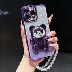 Crystal Bracelet Bear Glitter Shockproof Phone Case with Stand Holder - Moto G82 5G (4)