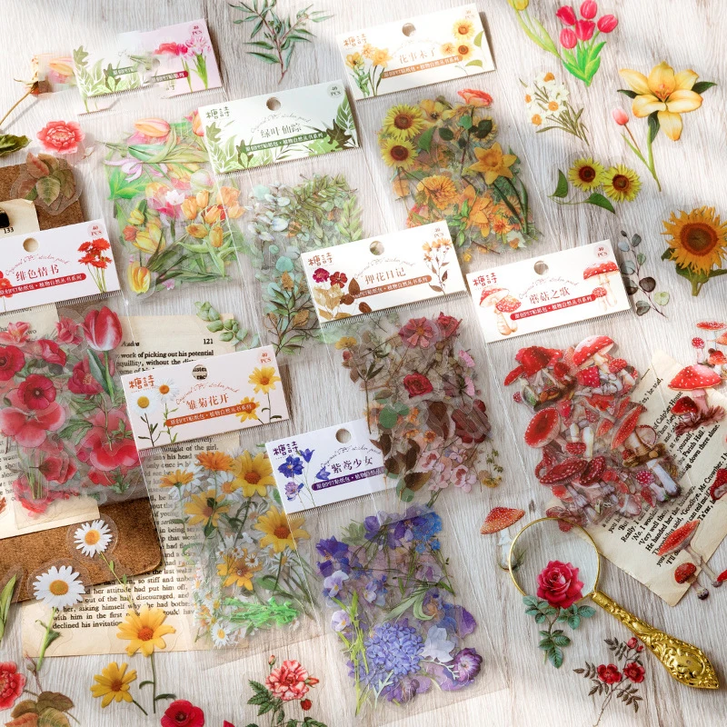 

40 Pieces /Pack Colorful Summer Flower and Plants Diary DIY Decoration Sticker for Album Notebook