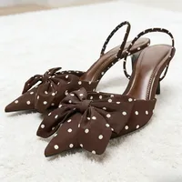 Brown Polka Dot Butterfly Knot Decoration Brand Pumps Women Elegant Pointed Toe Thin Heel Designer Shoes Sexy Party Dress Shoes - Image 2