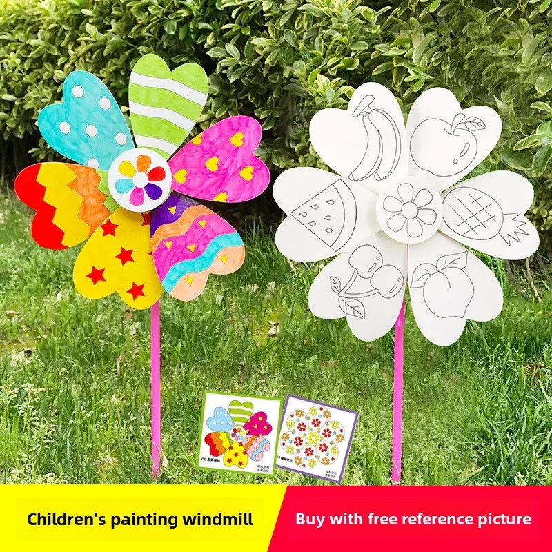 Blank Windmill DIY Art Material Kit for Children Graffiti Coloring Educational Toys Handmade Craft Making Kindergarten Supplies
