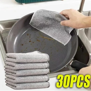30/10 pezzi Panno per pulizia magico addensato a doppia faccia in filo di acciaio metallico Stracci da cucina Piatto Pentola Panni per lavaggio Asciugamano Strumenti puliti 1