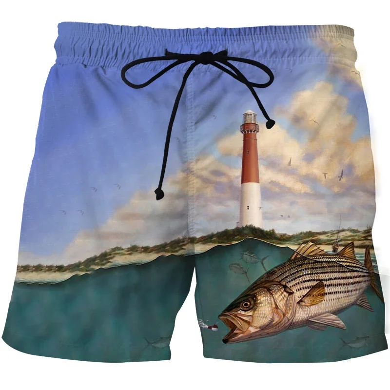 3D Landscape Fish Summer Pants Sports Beach Pants Animation Printed Comfortable Casual Quick Dry Men's Surf Pants Fitness  2023 3