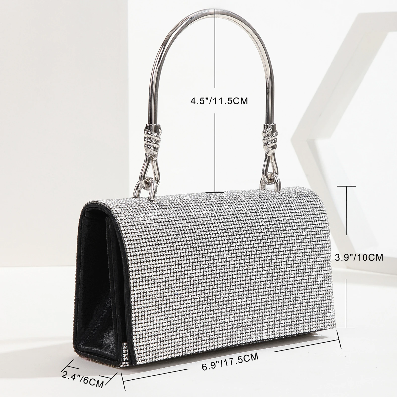 Rhinestone Clutch Purse Large Capacity Bling Purses for Parties (Black)