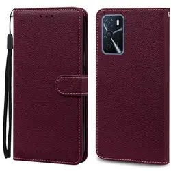Premium Wallet Flip Leather Cover - Elegant Protection for OPPO A16S (Wine Red)
