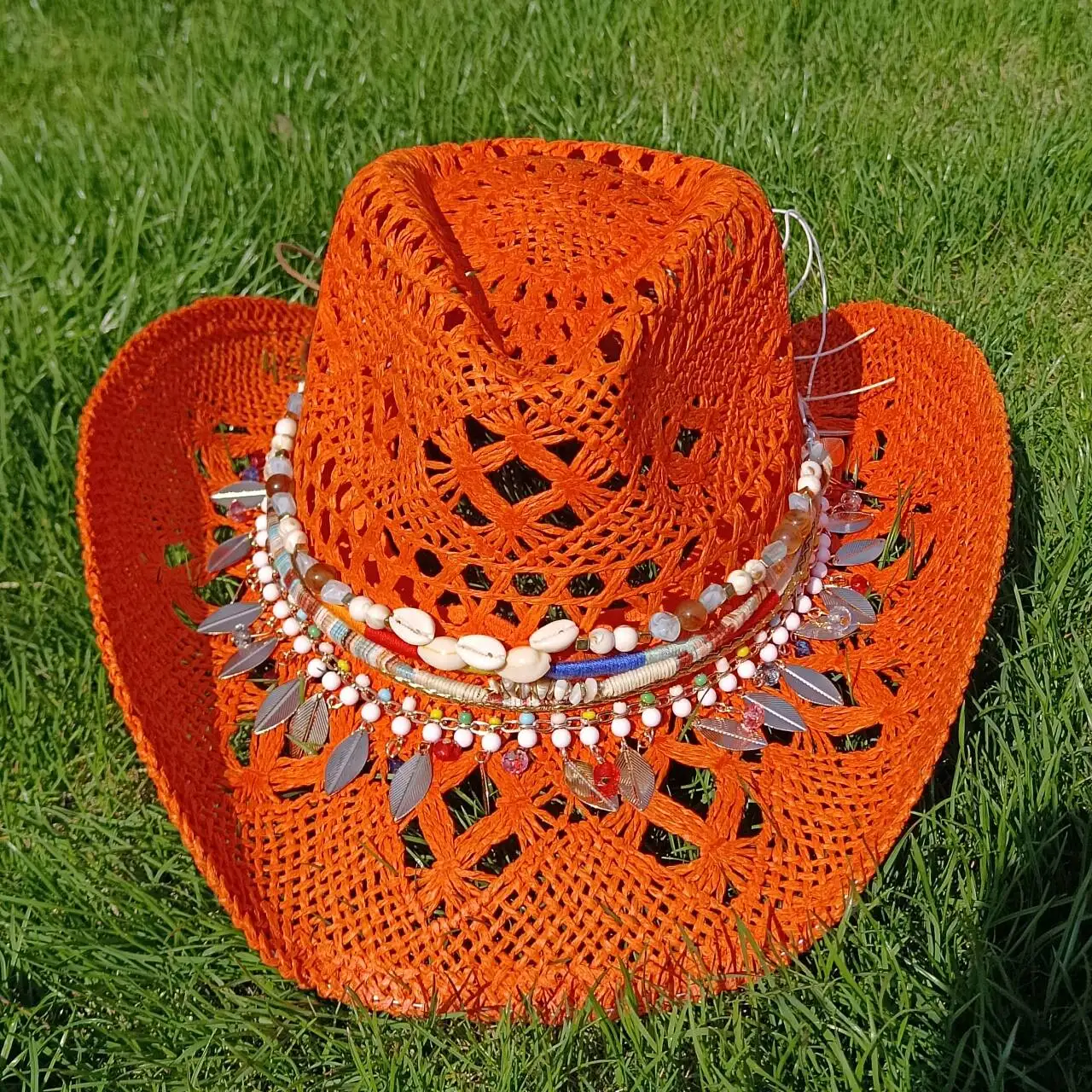 Melesh Western women's malan flower cowboy hat straw cowboy hat plasticity strong wide brim sun beach bucket