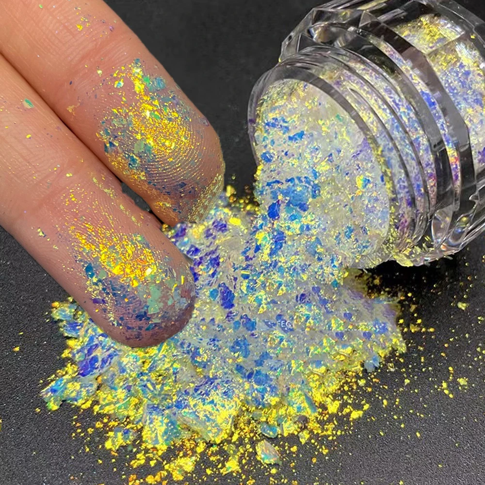 Aurora Chameleon Nail Art Opal Flakes Holographic Magic Mirror High Gloss Powder Iridescent Mermaid Chrome Pigment Dust 0.1g Jar