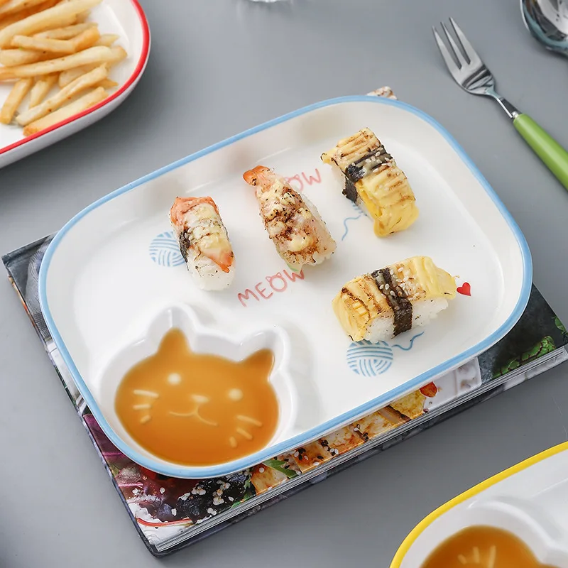 

Creative Cute Cat Dumpling Plate with Vinegar Dish Ceramic Plate Household Children Snack Breakfast Plate Kitchen Tableware