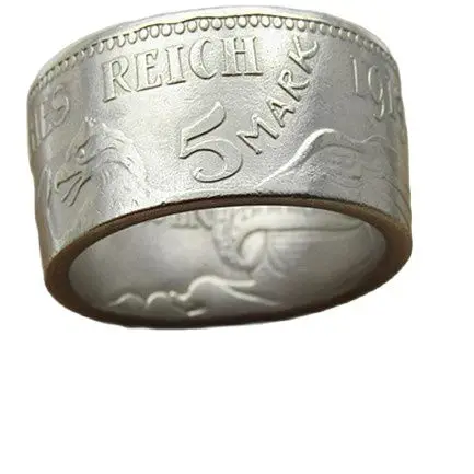 

90% Silver Germany Silver Coin Ring 5 MARK 1913 'eagle' Handmade In Sizes 8-16