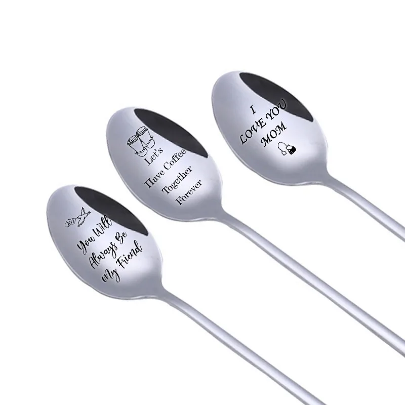 Personalized Stainless Long Handle Spoon Valentines Day Gift for Girlfriend Boyfriend Anniversary Wedding Couples Love Present