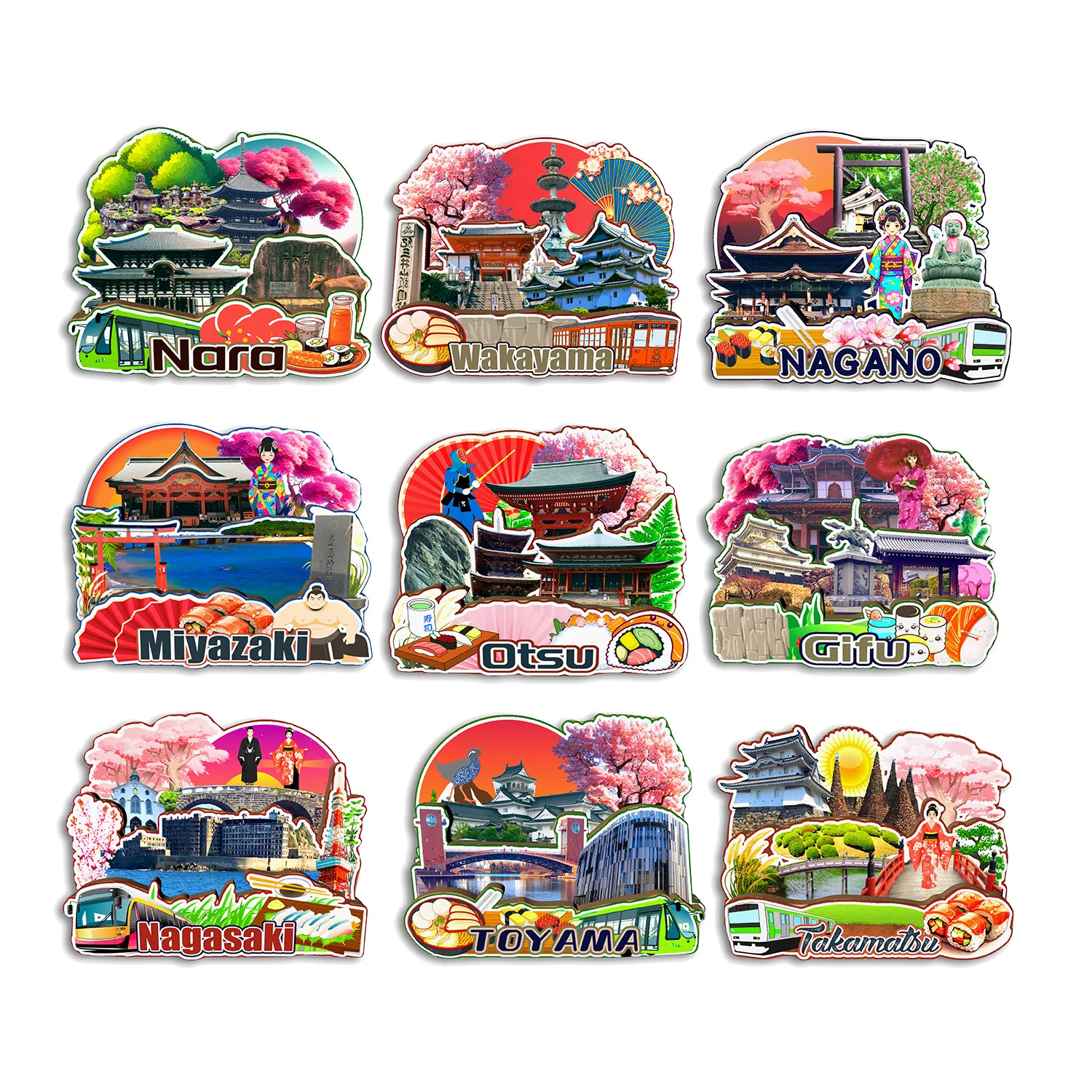 Takamatsu Toyama Nagasaki Gifu Miyazaki Nagano Takayama Nara Otsu Japan Fridge Magnet Travel Souvenir Gift