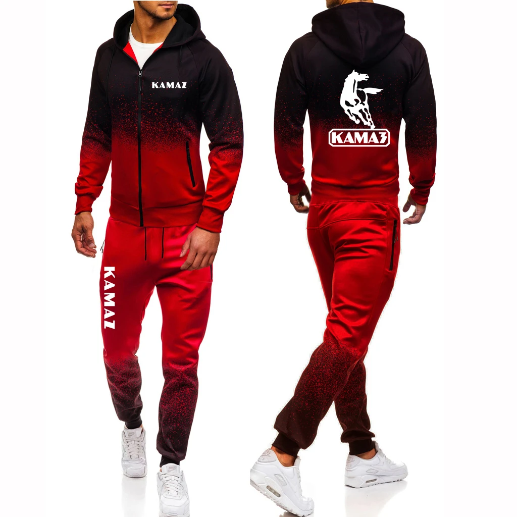 

2022 Spring Autumn Selling KAMAZ Brand Print Customizable Pure Cotton Set Classic Style Mens Popular Gradient Color Zip Set