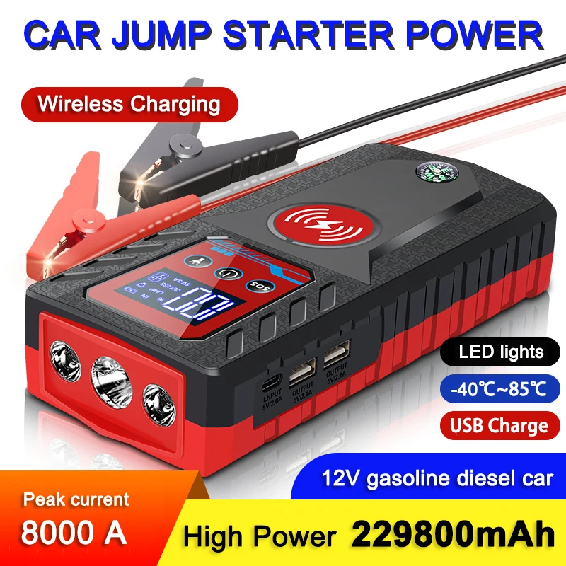 229800mah Car Jump Starter 2022 Portable Power Bank With Phone Wireless Charging Multifunction