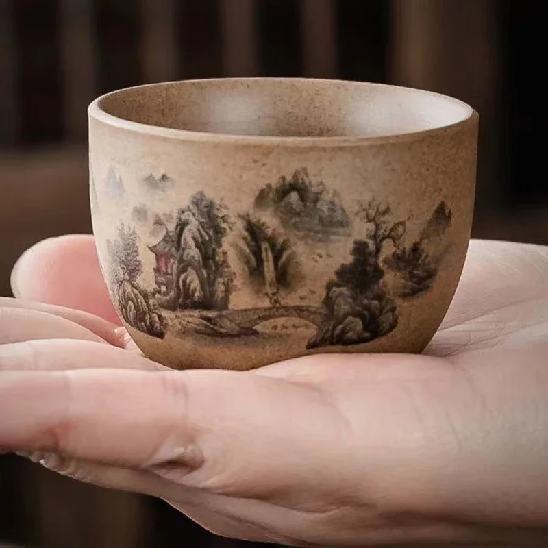 Rough Pottery Hand-painted Tea Cup Kung Fu Tea Set Accessories Manual Cup Gaiwan Ceramic Cups and Mugs Kettles Yixing Teapot