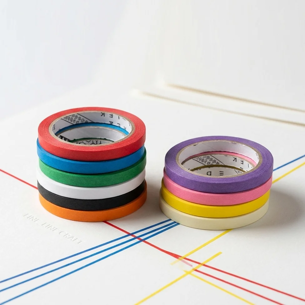 9가지 색상의 얇은 종이 마스킹 테이프 세트 3mm 폭 x 20m 길이, 페인팅, 스케치, 의류 제작용 정밀 접착 테이프