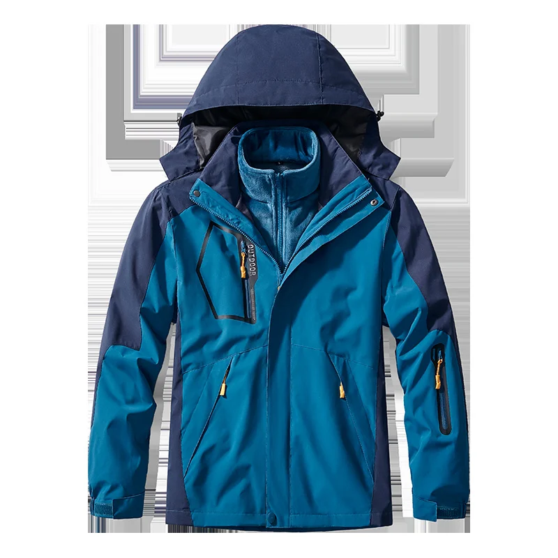 

Men Windproof Waterproof Two-pieces Sets 3 in 1 Jacket Raincoat For Hiking Travel With Removable Hooded Jacket Windbreaker 2023
