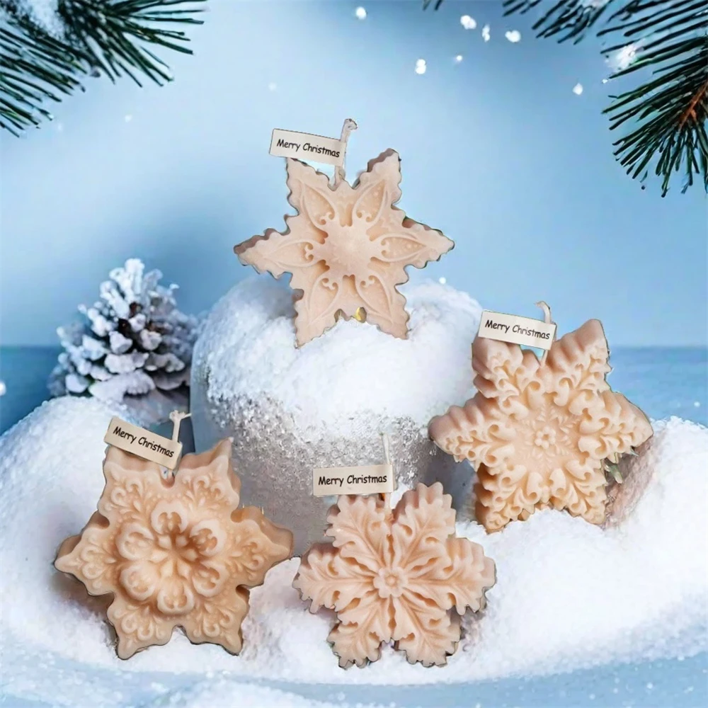 3D Snowflake Christmas Candle Silicone Mold DIY Aromatherapy Gypsum Soap Drip Glue Home Decor Holiday Party Birthday Gift