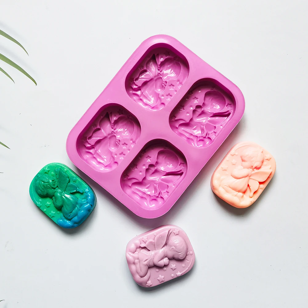 4 Cavity Angel Soap Mould Silicone Handmade Soap Making Aromatherapy Plaster Essential Oil