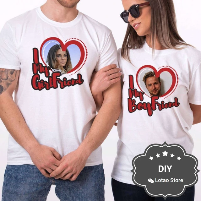 Maglietta personalizzata con ritratto I Heart My Girlfriend magliette  fotografiche personalizzate per fidanzato magliette di san valentino per  coppie