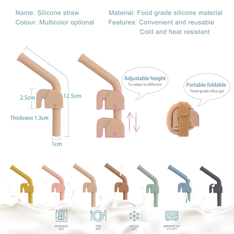 Baby Soft Silicone Drinking Straw Clip Holder Baby Feeding Soup Milk Juice Straw Children's Tableware Feeding Bowl Accessories 4