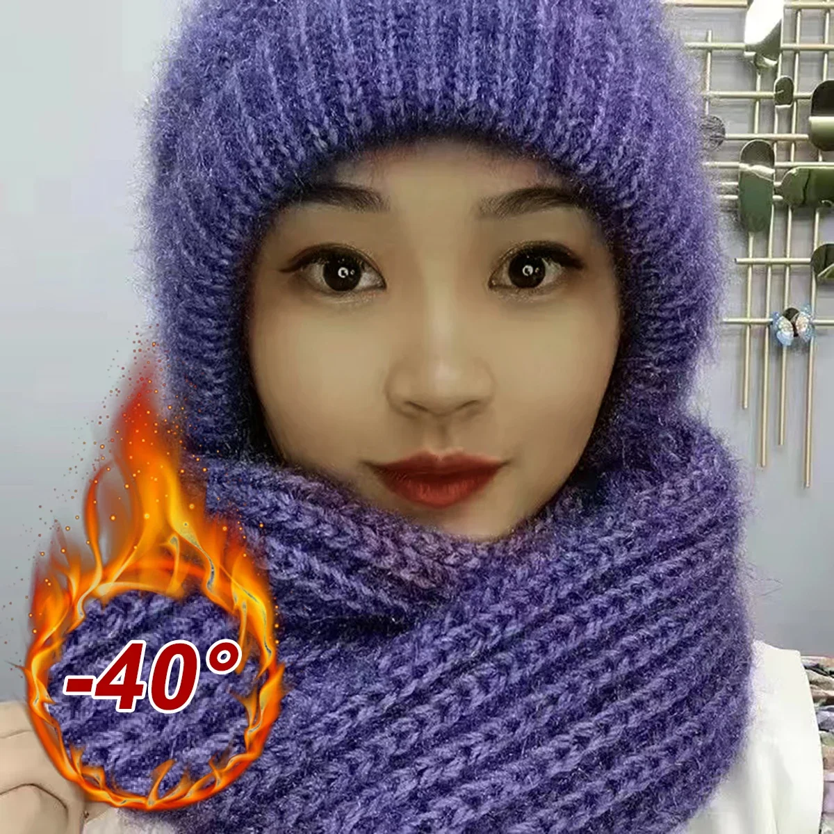Padded and thickened scarf all-in-one wind and snow cap fall winter squirrel velvet wool cap warm net red