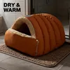Cat Bed Semi Enclosed Winter Cat and Dog Bed with Leather Edging Windproof and Warm Small Animals in Cold Weather 4