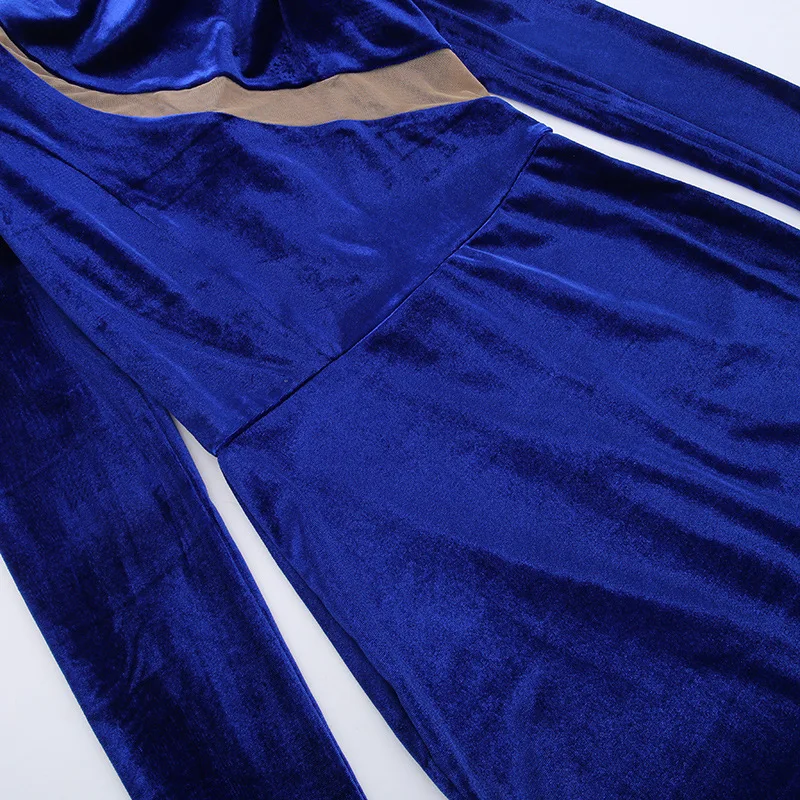 Mesh Patchwork Bodycon Maxi Dress For Women Blue Autumn Winter New Turtleneck Long Sleeve Split Dress Elegant Clothes