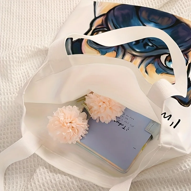 1pc，Dog pattern printed casual handbag, reusable fashionable backpack, multifunctional handbag, canvas shopping bag