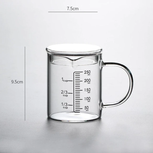 400ml Glass Measuring Cup with Glass Lid Heat Resistant Handle Clear Scale V-Shaped Spout for Milk Coffee Liquid Beaker Drinking Glasses Measure Jugs