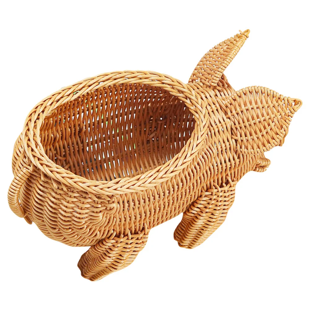 

Imitation Rattan Woven Fruit Basket Pig Shaped Fruit Basket Food Serving Holder Plastic Imitation Rattan Woven Serving Baskets