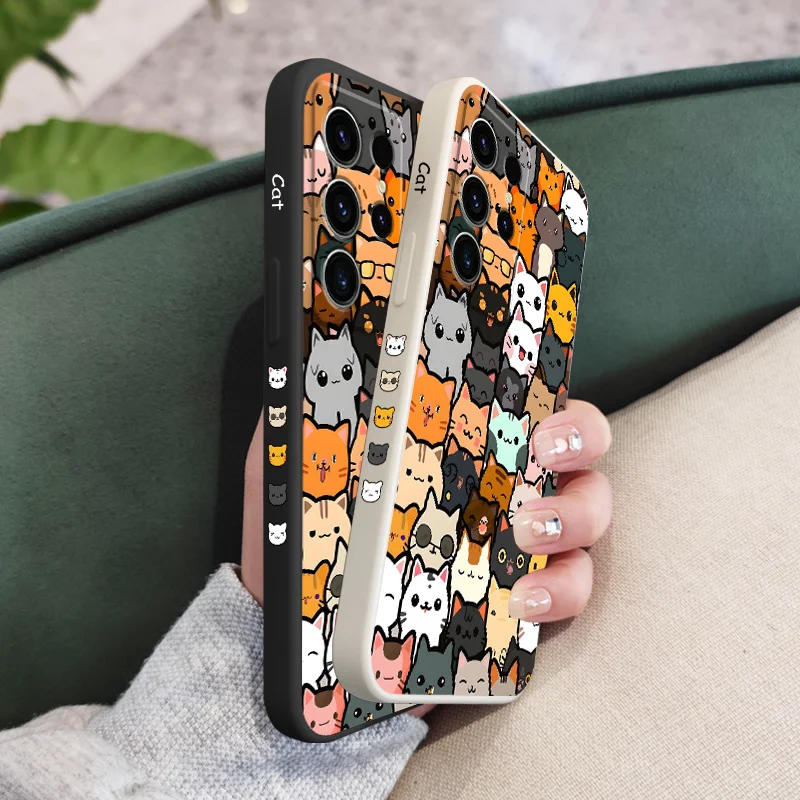 Charming Cat Illustration Silicone Phone Case Cover