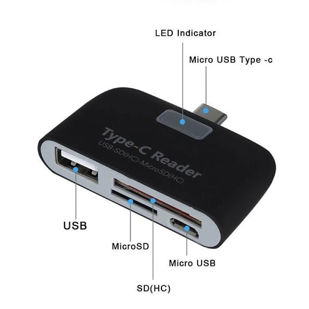 카드 리더기 스마트 4 In 1 노트북 PC 내구성 전화 TF 마이크로 USB 충전 포트가 있는 마이크로 SD USB 3.1 범용 유형 C 어댑터 OTG