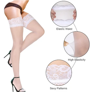 Calze autoreggenti in pizzo per donna Intimo Costumi Cosplay Nero Bianco Rosso Calzini lunghi sopra il ginocchio Calza trasparente media 1